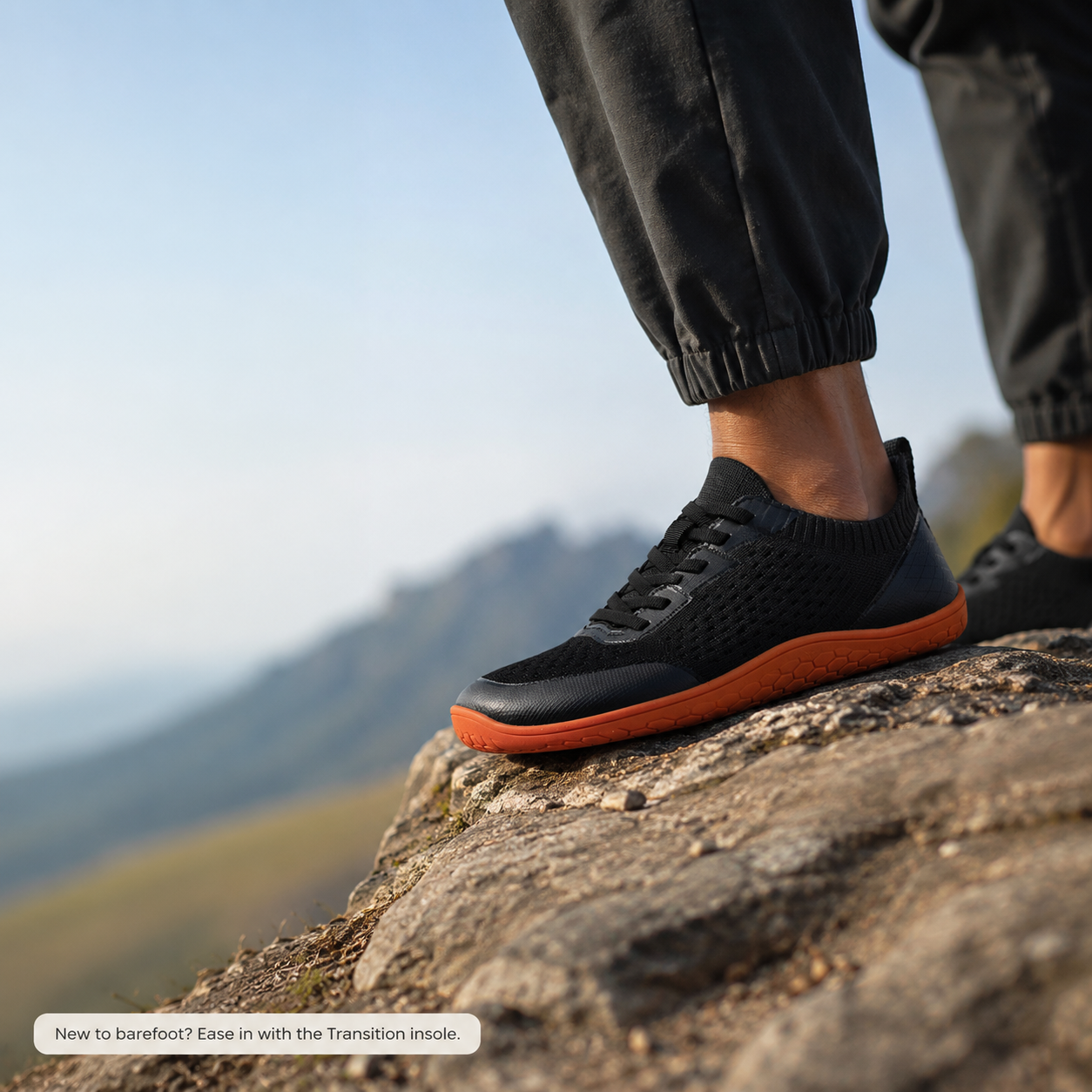 Folks Roam barefoot shoe on a ridge at first light
