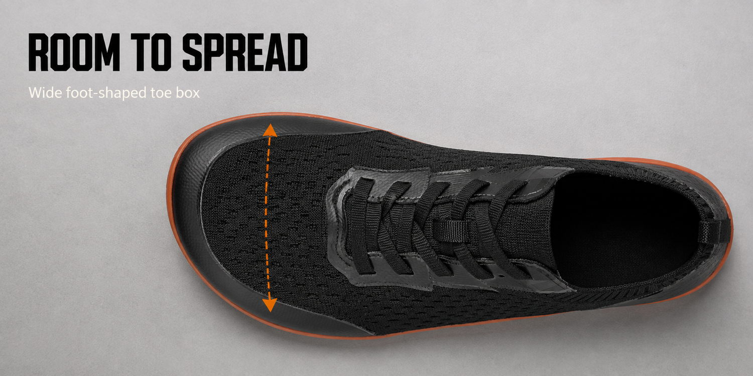 Wide foot-shaped toe box — room to spread
