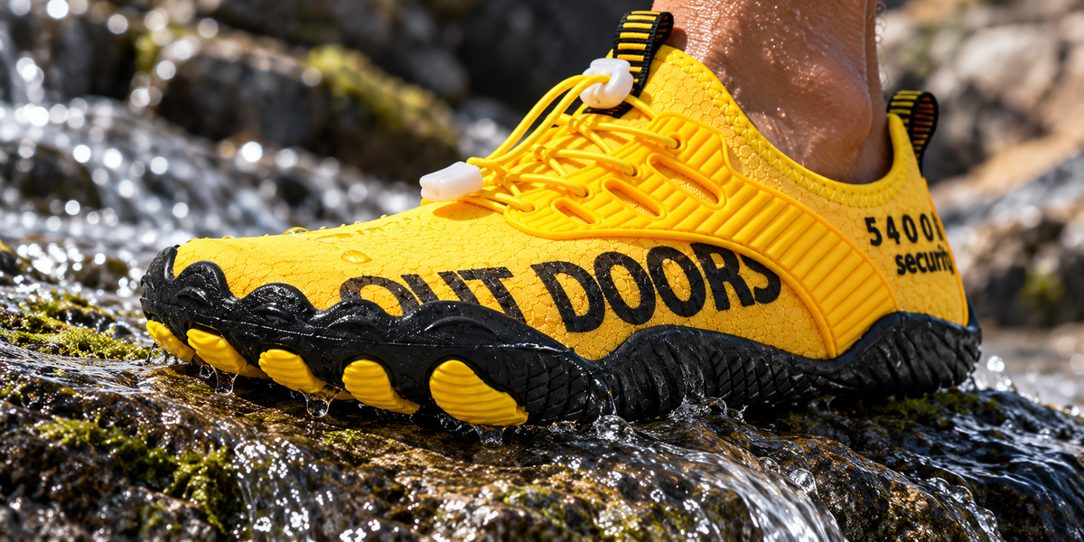 Terra outsole rubber lugs gripping wet rock