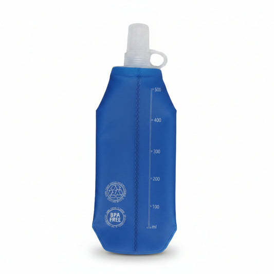 Folks 500ml soft flask, blue, with bite valve and measurement scale