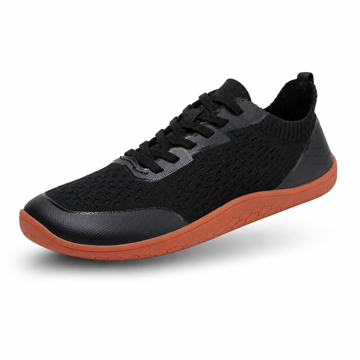Folks Roam Barefoot Shoes — black with gum sole, pair