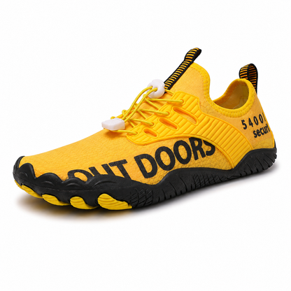 Folks Terra Barefoot Shoes in Yellow, three-quarter view