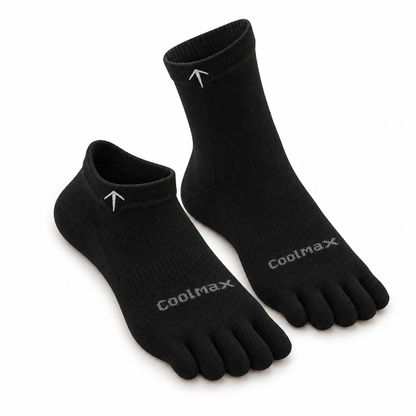 Folks Splay Toe Socks — white, top view, water beading on Coolmax knit