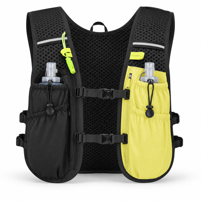 Folks Flare Hydration Vest front with two soft flasks in the chest pockets