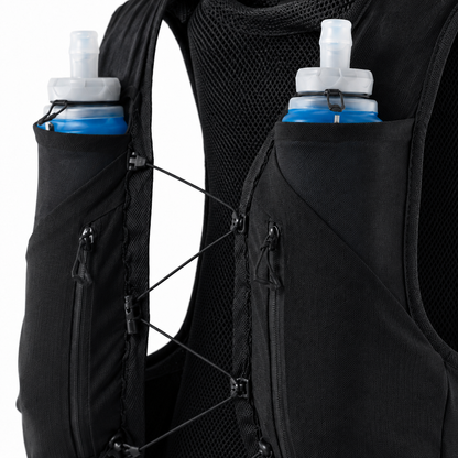 Two 500ml soft flasks in the front chest pockets