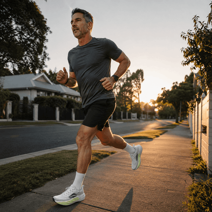 Runner in Kova Loft on a suburban street at dawn